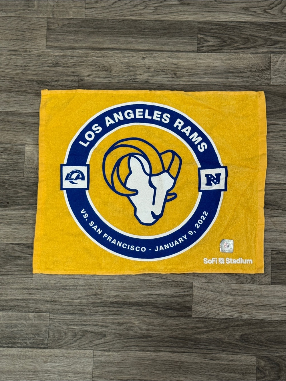 NFL Los Angeles Rams vs. San Francisco 49ers game day rally towel from 1/09/22